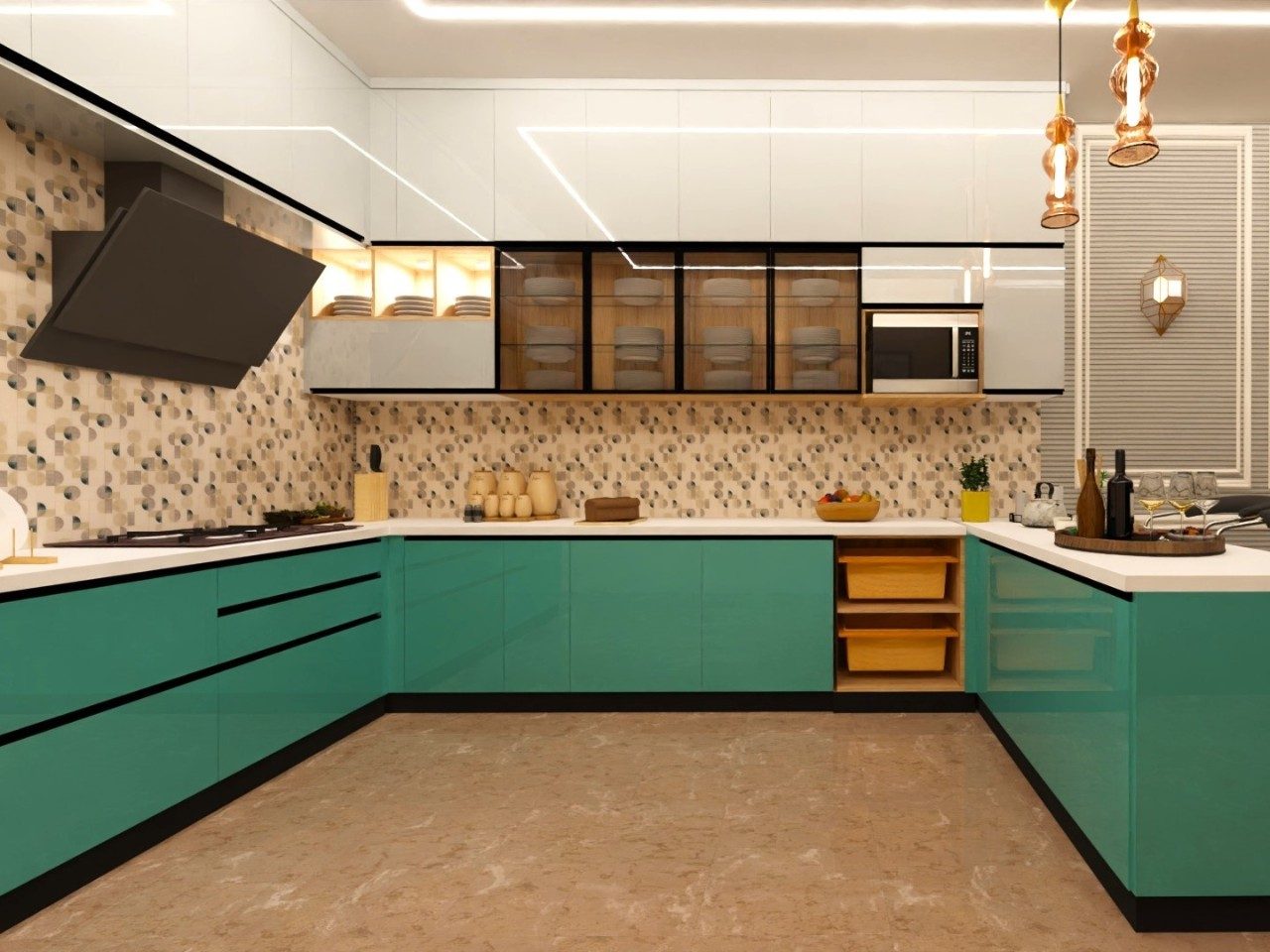 U-Shaped Modular Kitchen